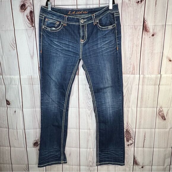 LA Idol Bootcut Dark Wash Denim Jeans Stretch - Picture 2 of 7